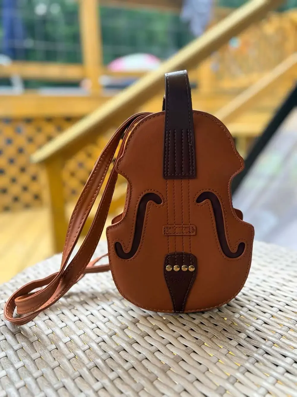 Violin Shaped PU Leather Crossbody Bag Backpack Brown